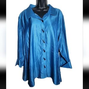 Multiples Womens Cornflower Blue Statement Button Tunic Size 2X NWT Wearable Art